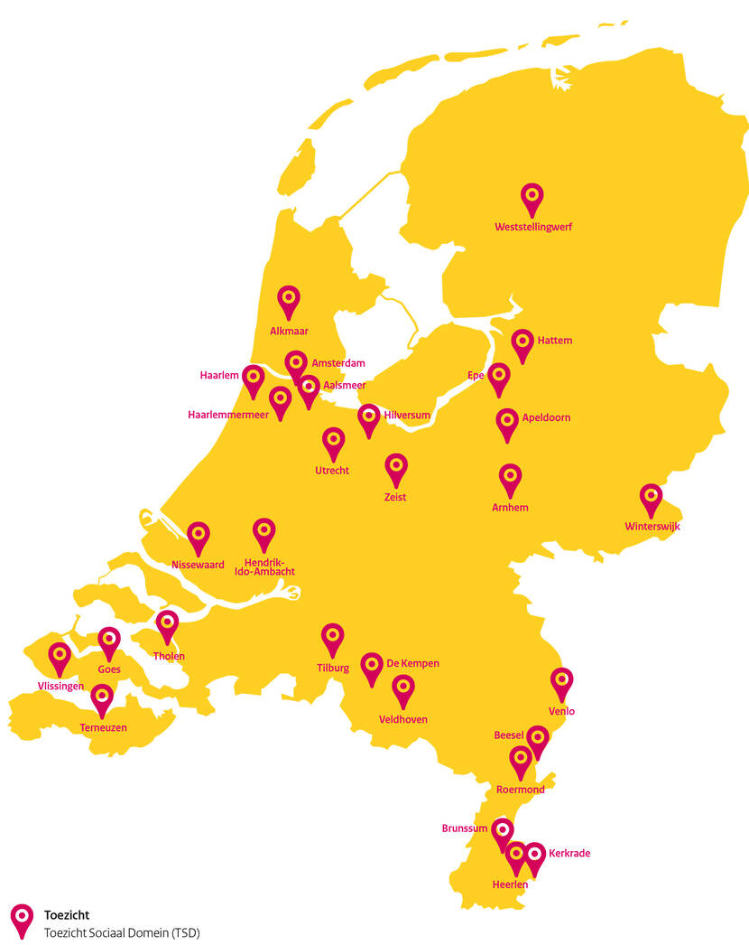 Deze kaart van Nederland toont de 29 gemeenten die TSD bezocht in 2018.